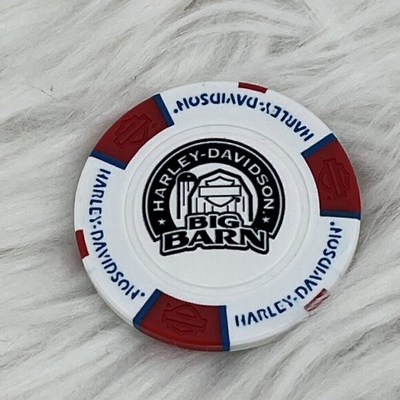 NEW White Red & Blue Poker Chip Big Barn Harley Davidson Des Moines Iowa - Picture 1 of 6